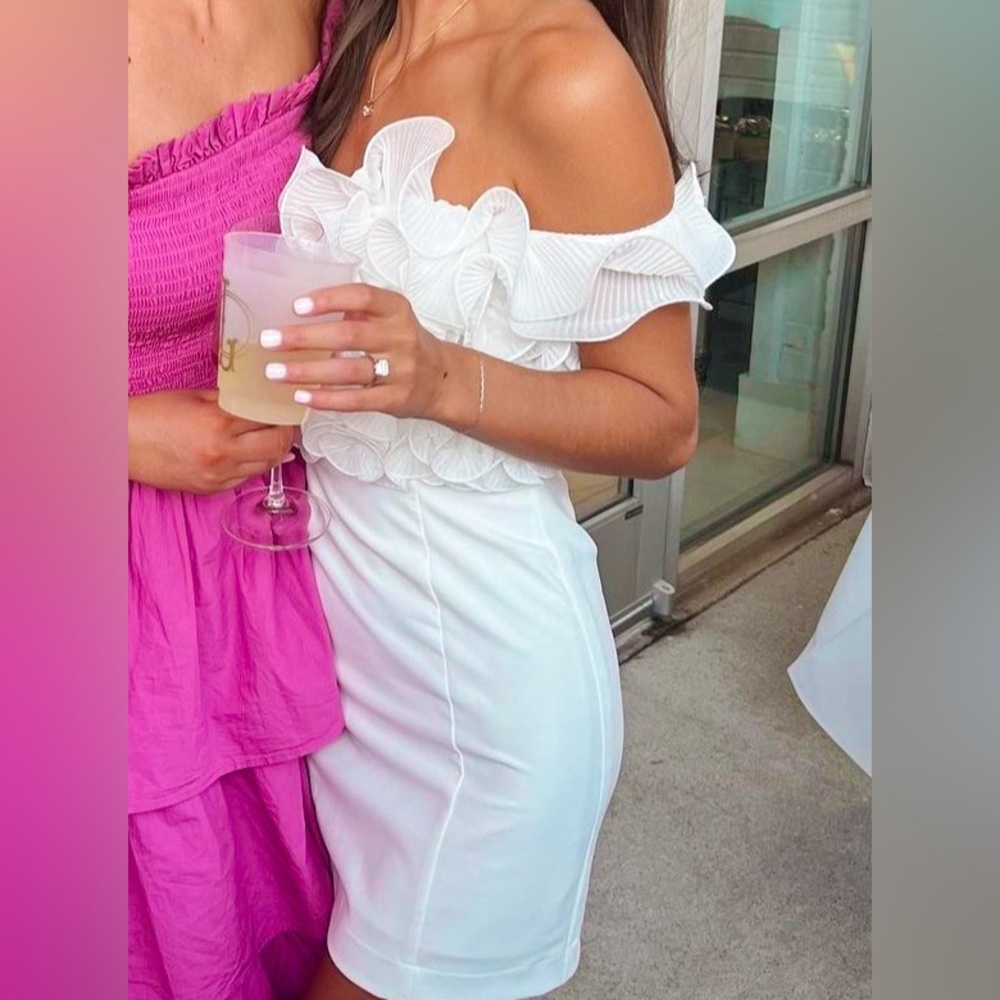 DO+BE White Ruffled Off-Shoulder bridal shower/engagement/graduation Dress